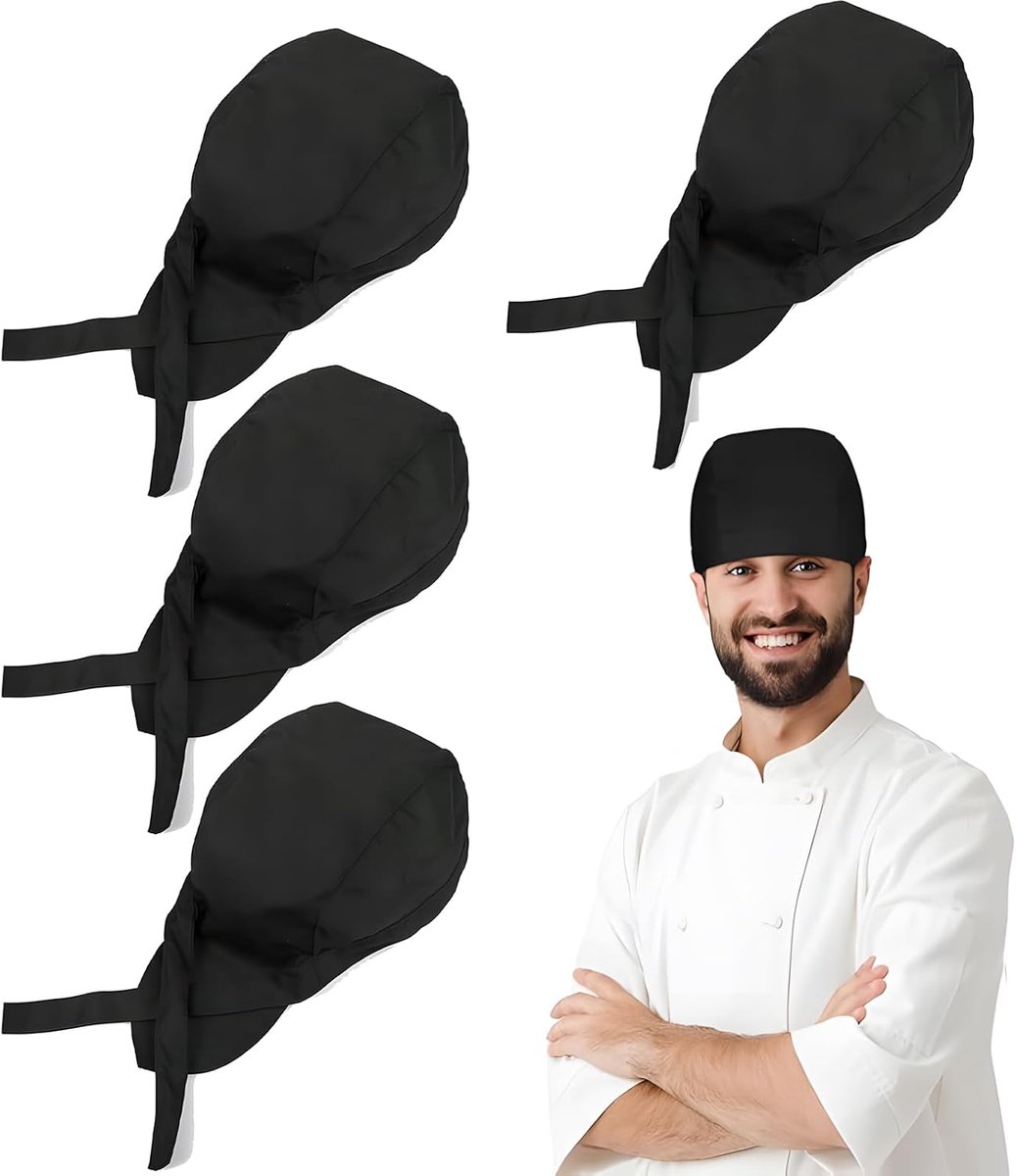 keukenmuts 4 stuks - zwart - piratenstijl - ademend voor heren en dames - ShopVlot