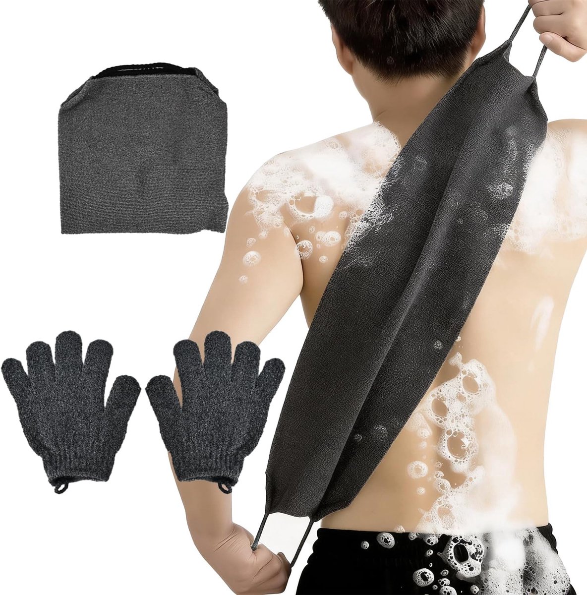 Lichaamsscrub set 3 stuks - Exfoliërende handschoenen en rugschraper - Zacht voor de huid - Voor een stralende huid - ShopVlot