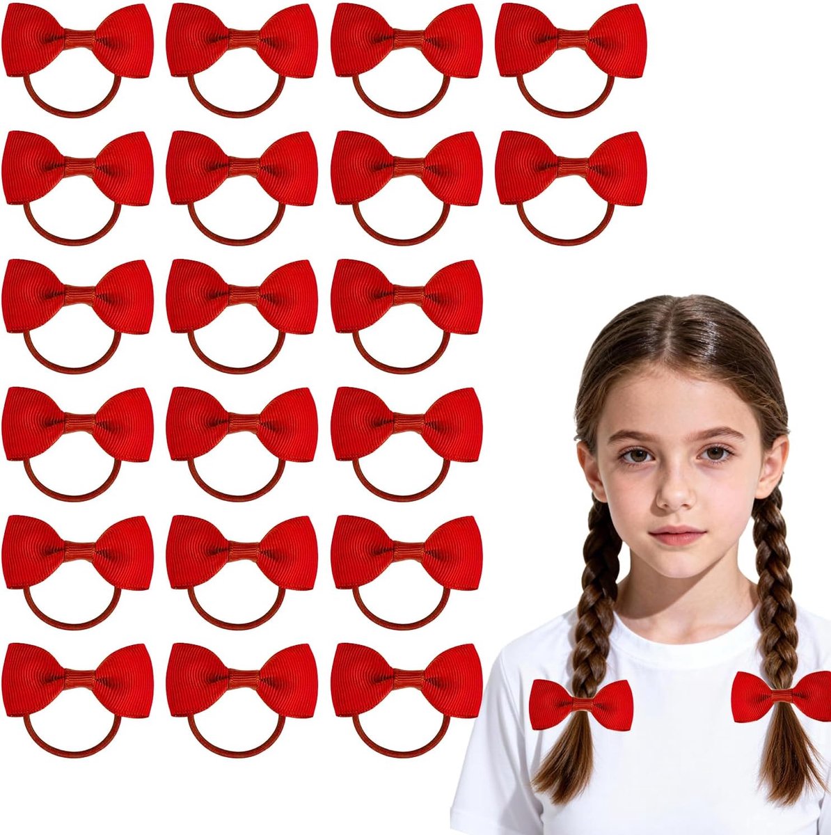 Haaraccessoires set 20-delig - elastische haarbanden met strikjes - donkerblauwe en rode linten - perfect voor kinderen - ShopVlot