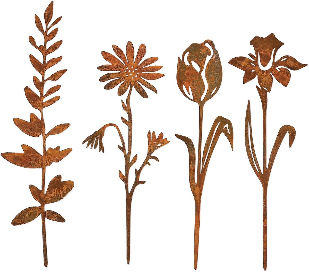 Tuinstekers 4 stuks - roestmetaal - bloemendecoratie - voor een sfeervolle tuin - ShopVlot