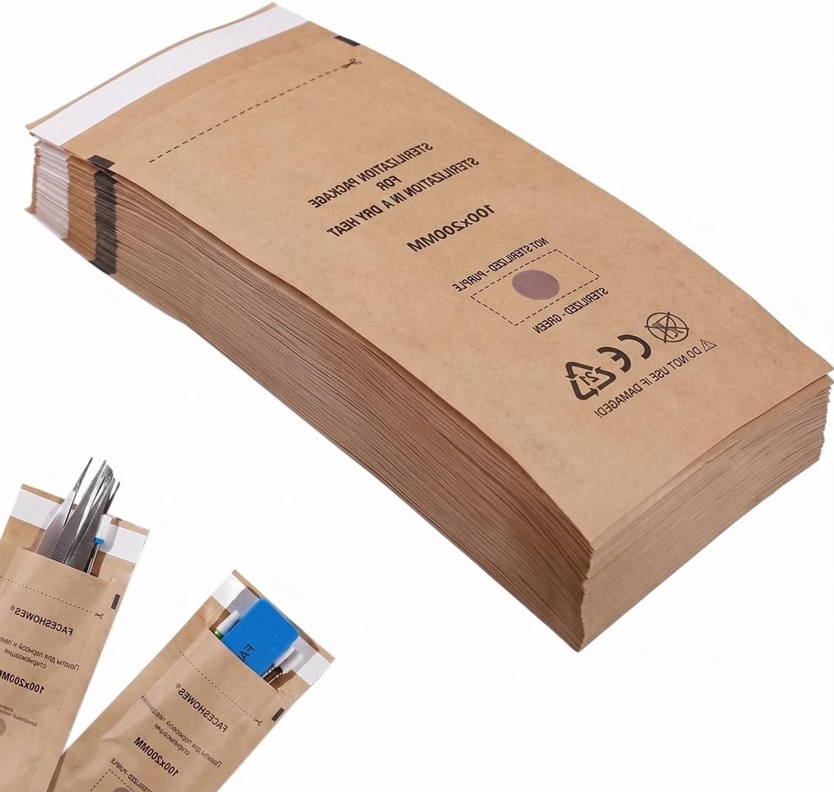 Zelfsluitende sterilisatiezakken 75 x 150 mm - 100 stuks - beschrijfbaar - veilig voor cosmetica en nagelgereedschap - ShopVlot