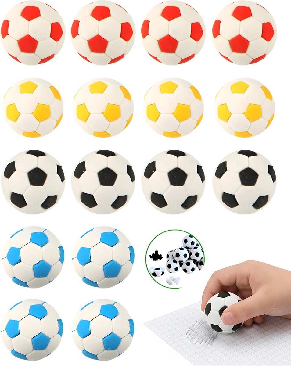3D voetbal gummen 12 stuks - kleurrijke set - 4 verschillende kleuren - plezierig leren voor kinderen - ShopVlot