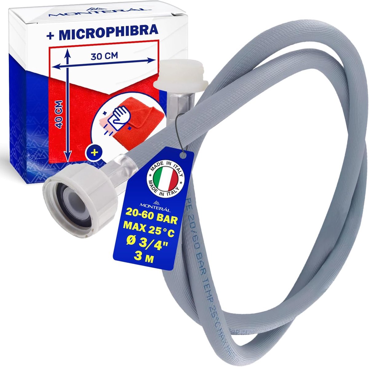 Hose extension voor wasmachine 3 m - waterinlaat 25 °C - met veiligheidsklep - inclusief microvezeldoek - ShopVlot