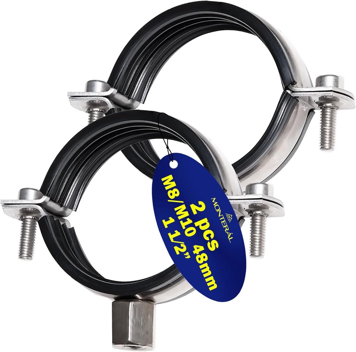 Verstevigde pijpklem Ø48 mm - met rubberen pakking - set van 2 - 10 jaar garantie - ShopVlot
