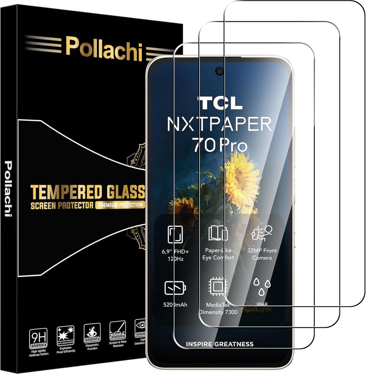 Displaybeschermfolie TCL NxtPaper 70 Pro - 3 stuks gehard glas - hardheid 9H - krasbestendig en luchtbelvrij - ShopVlot