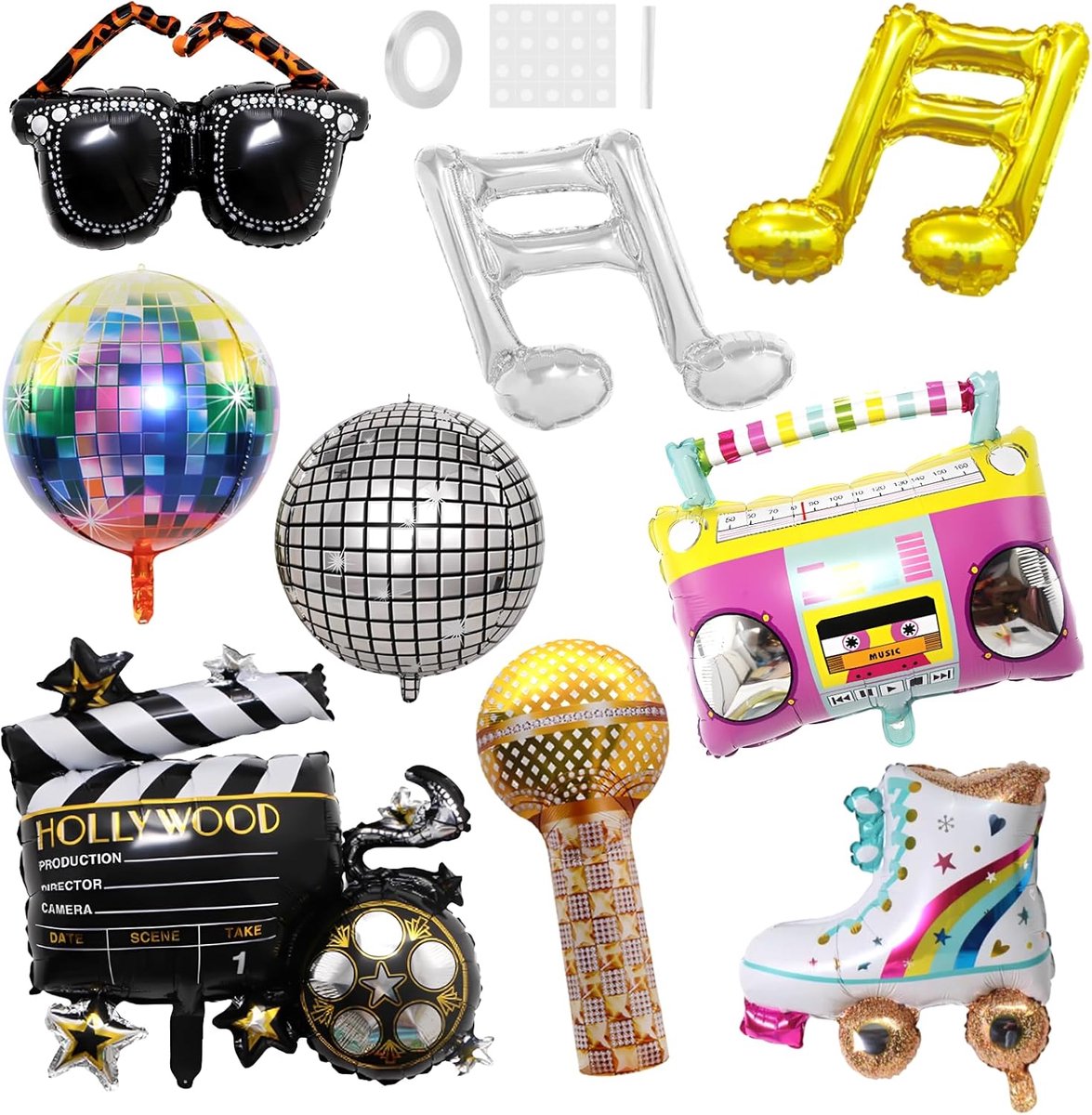 Disco ballonnen set van 9 - folieballonnen - retro disco thema - perfecte feestdecoratie - ShopVlot