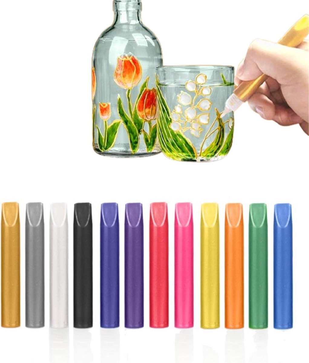 Waxstiften voor glas, 12 stuks - heldere kleuren - waterdicht en duurzaam - voor creatieve decoraties - ShopVlot