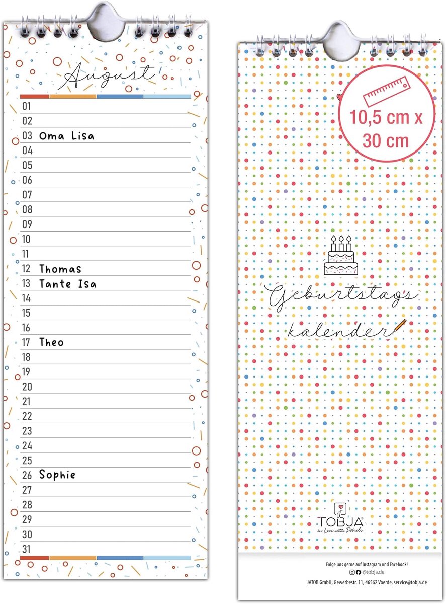 Eternal verjaardagskalender 11 x 30 cm - Wire-O binding - jaaronafhankelijk - ideaal voor families - ShopVlot