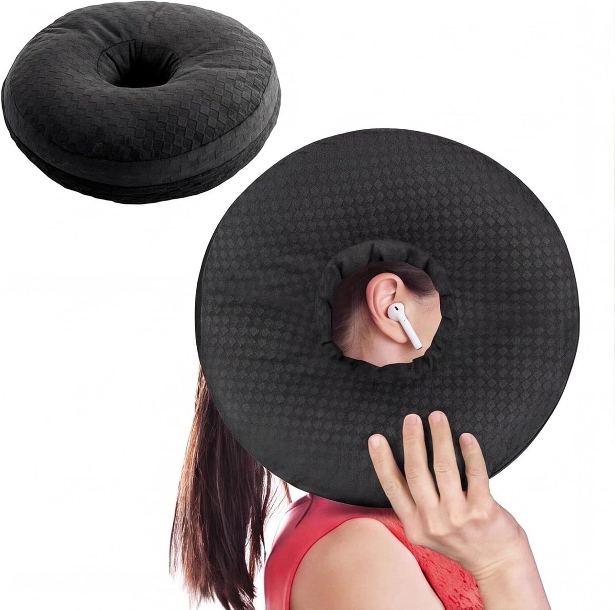 Olyester Ear Cushion Piercing - Donut Pillow - Zwart - Comfort voor zijslapers - ShopVlot