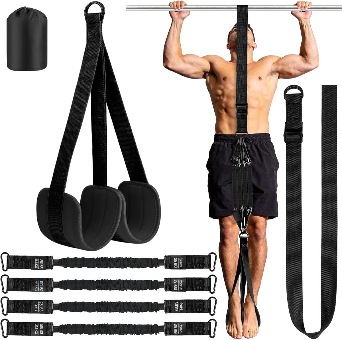 elastische banden voor pull-ups - verstelbaar - met voetsteun en kniesteun - ideaal voor training - ShopVlot