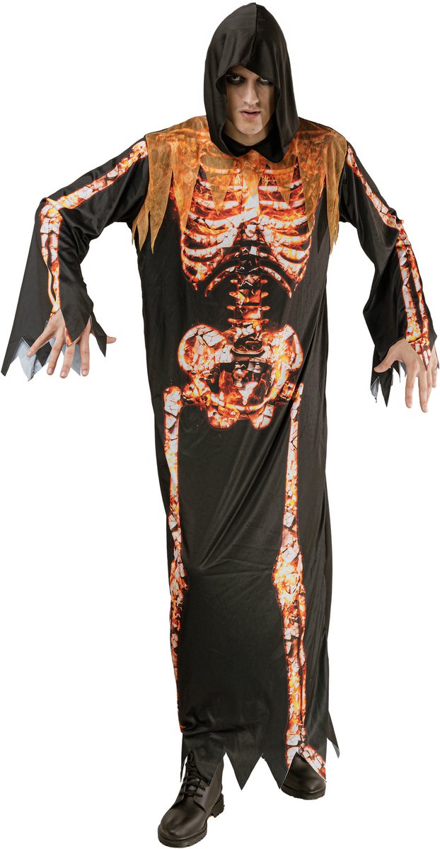 Joya Party® Skelet Gewaad Heren | Skelet Kostuum met Capuchon voor Mannen | Halloween Verkleedpak Man | Glow Skelet Jurk | Vader en Zoon verkleedset | Horror Kostuum | Volwassenen | Maat L/XL