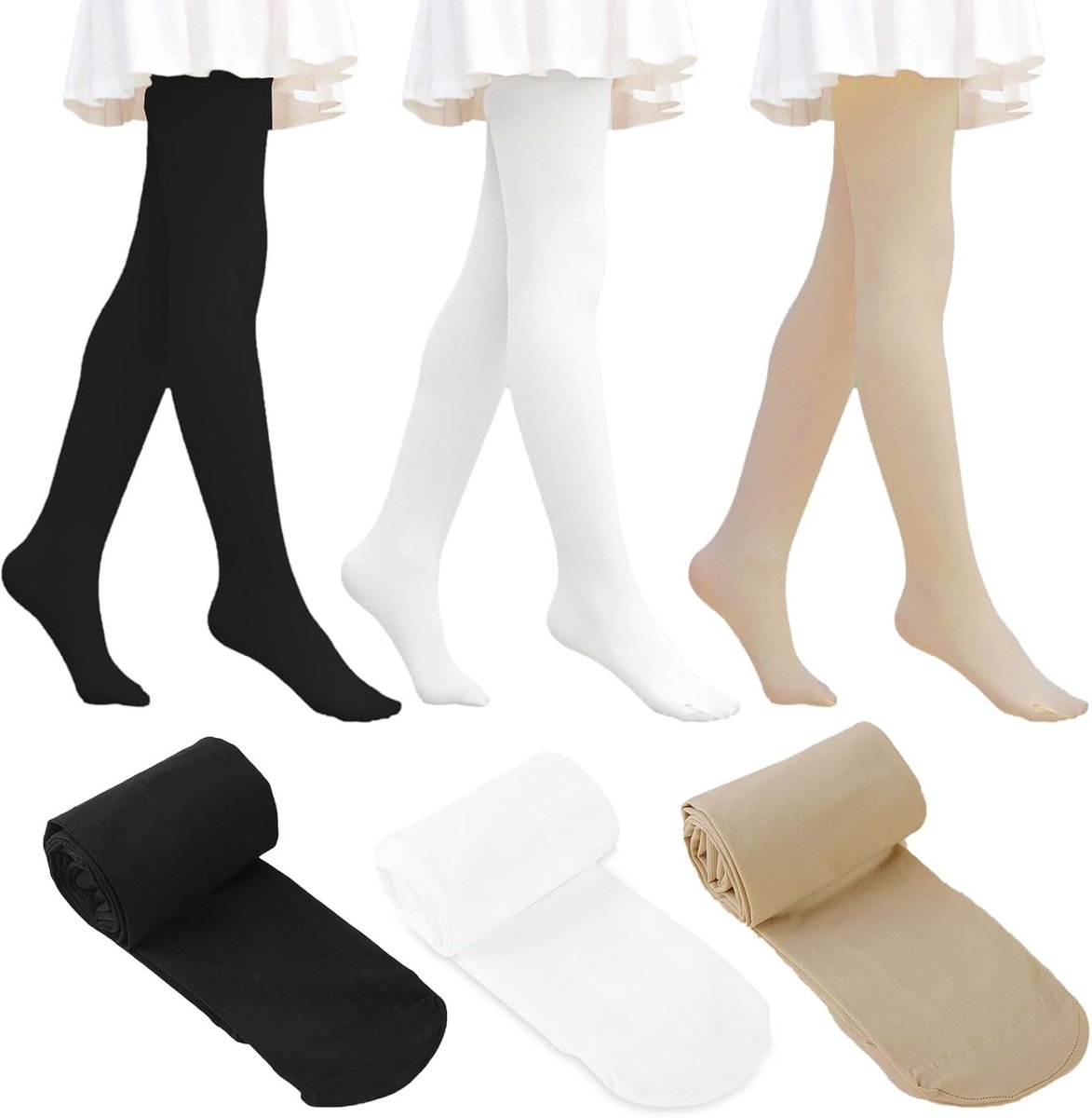 Ballettights meisjes 3-pack - elastisch 4-8 jaar - met voet - ideaal voor danslessen - ShopVlot