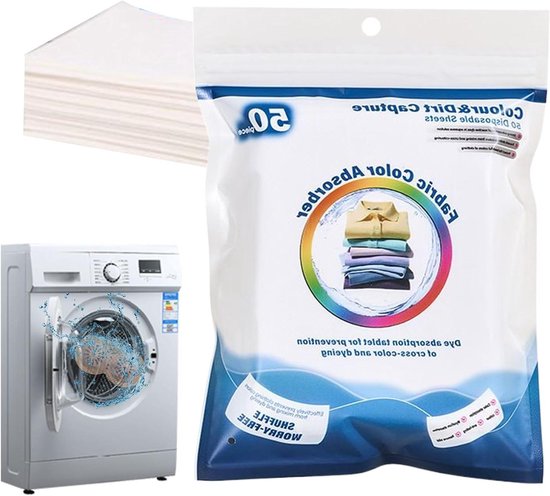 Kleurvanger voor wasgoed - Verfvellen wasmachine - Voorkomen kleurdoorloop - Absorbeert losse kleurstoffen - 50 stuks - Wit