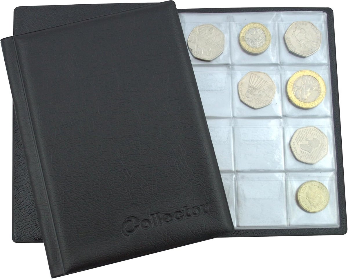 Muntalbum voor 96 munten - zwart - geschikt voor middelgrote munten - ideaal voor verzamelaars - ShopVlot