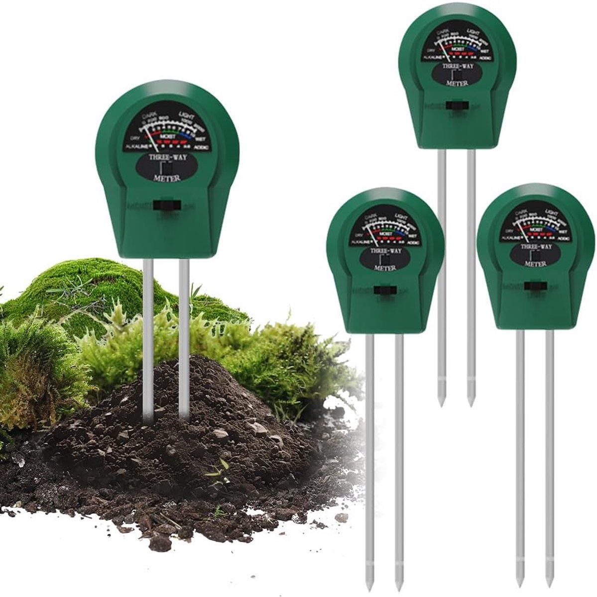 Bodemvochtigheidsmeter voor planten - 3-in-1 - pH/luchtvochtigheid/licht - optimale plantengroei - ShopVlot
