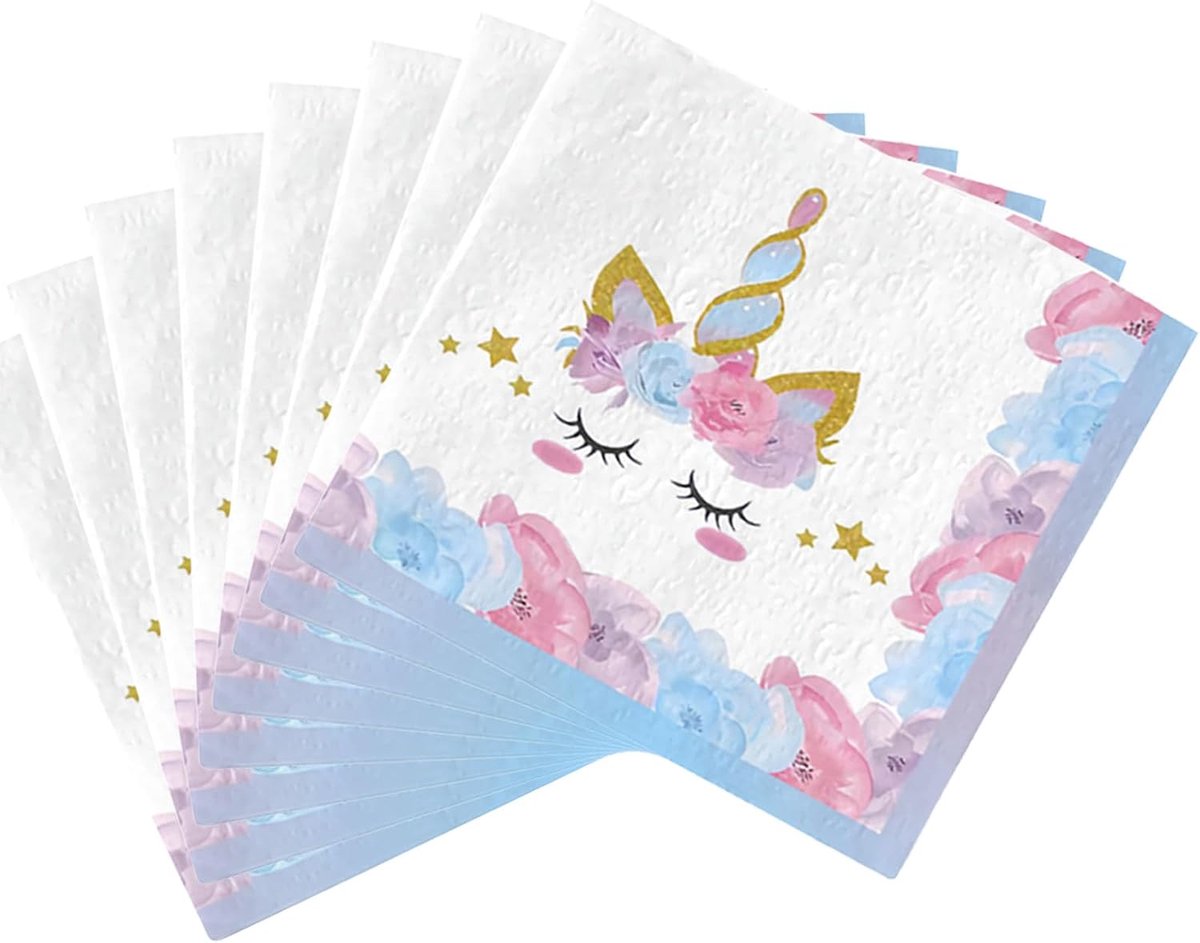 Papieren servetten 33 x 33 cm - paarse eenhoorn - 20 stuks - feestelijke tafeldecoratie voor kinderverjaardag - ShopVlot