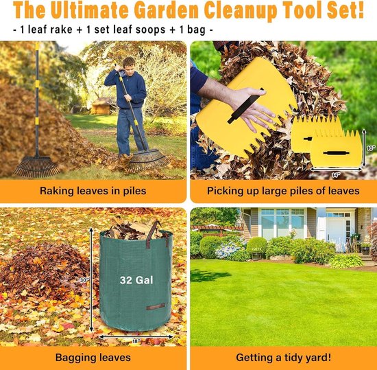 Hark voor bladeren 25 tanden - 4 delige set - stevig materiaal - ideaal voor tuinonderhoud - ShopVlot — afbeelding 5