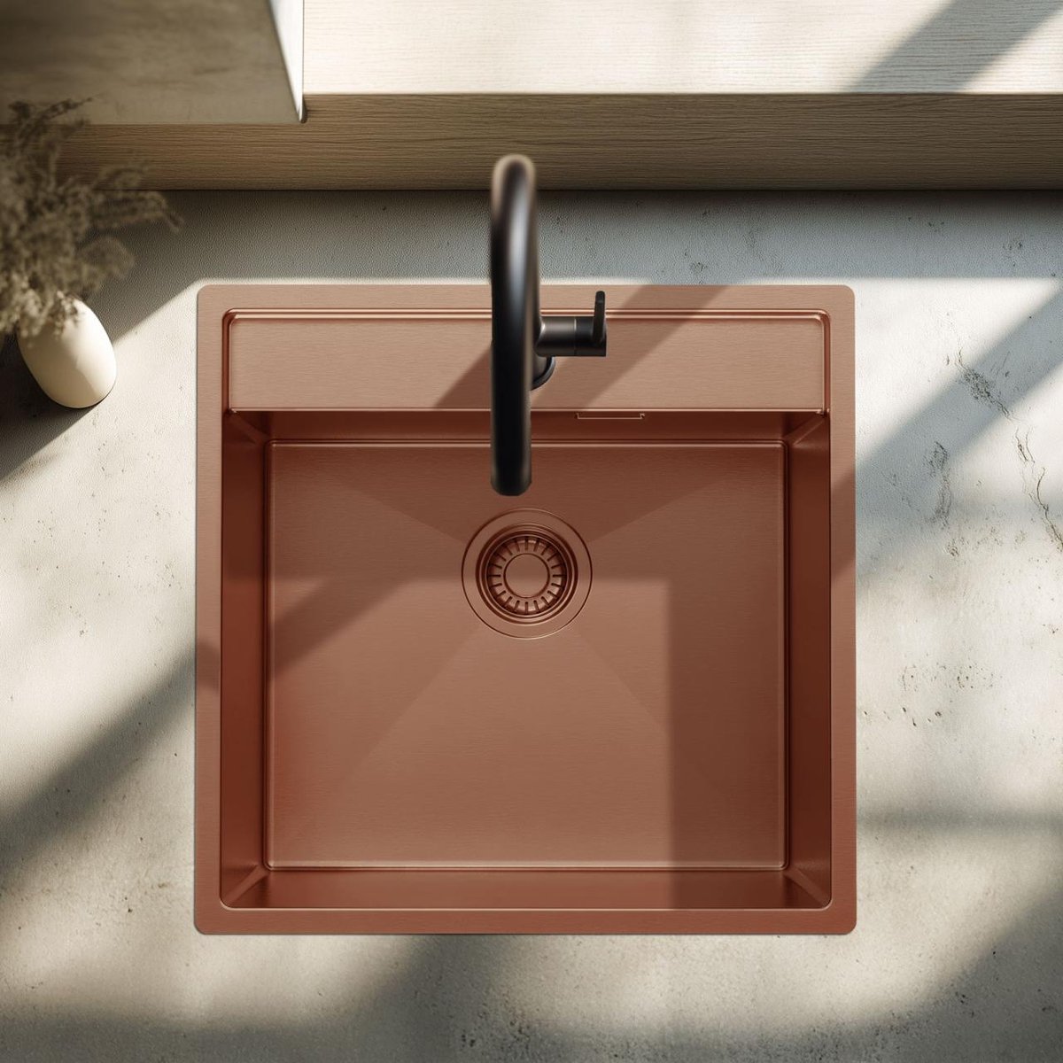 Pure.Sink Luxion Koperen spoelbak 51x50 cm Tapwing met kraangatbank PLX5150T-62