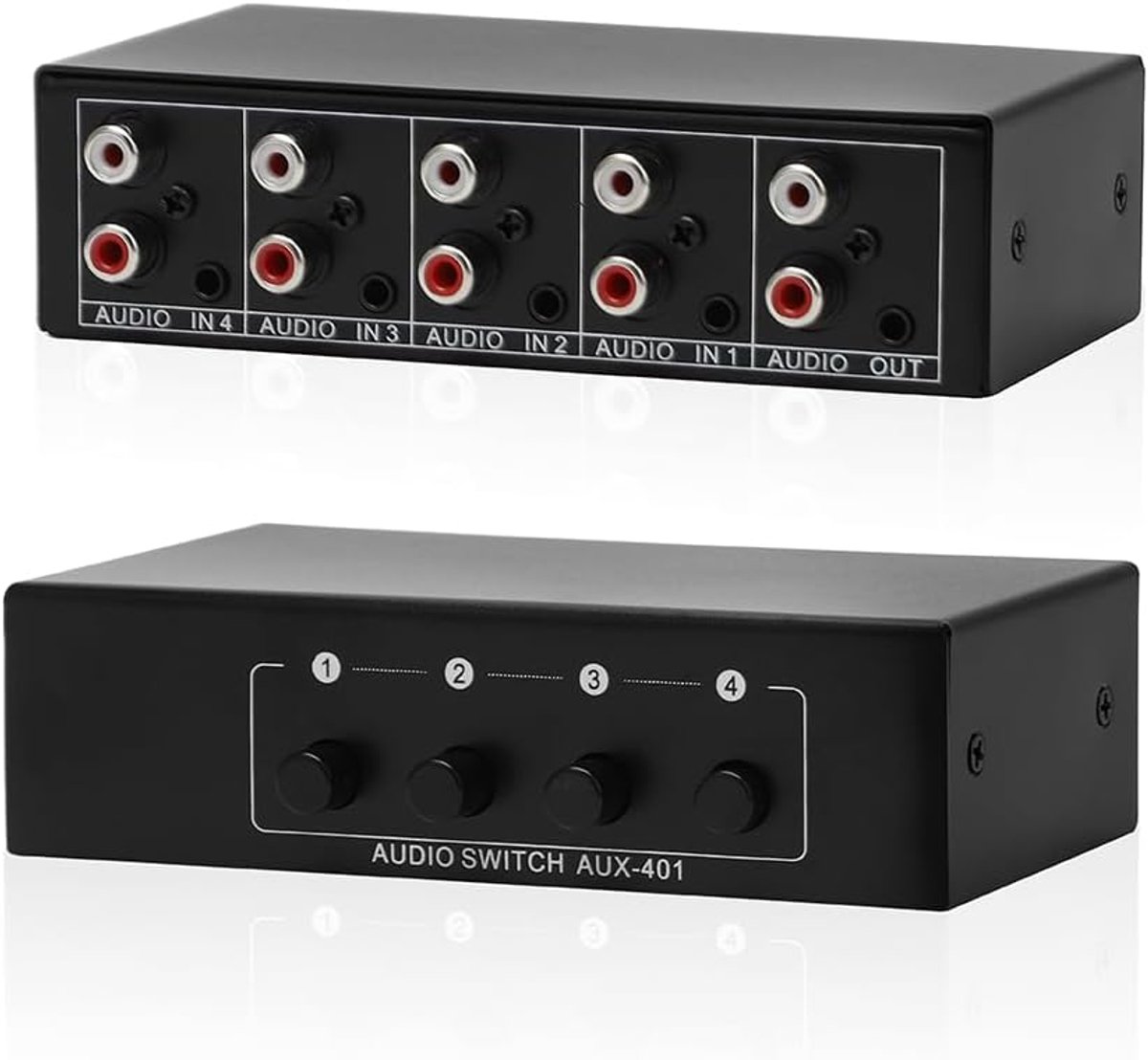Audio switcher 4-in-1 - passive audio selector - 3.5mm Aux + RCA L/R - verbind meerdere audio bronnen - ShopVlot