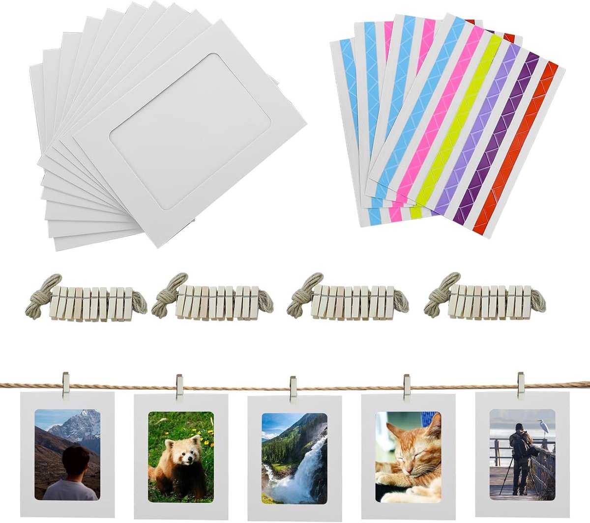 Papieren fotolijsten 10x15cm - Kraftpapier - 40 stuks met kleurrijke hoekstickers - Perfect voor DIY fotowreaths - ShopVlot