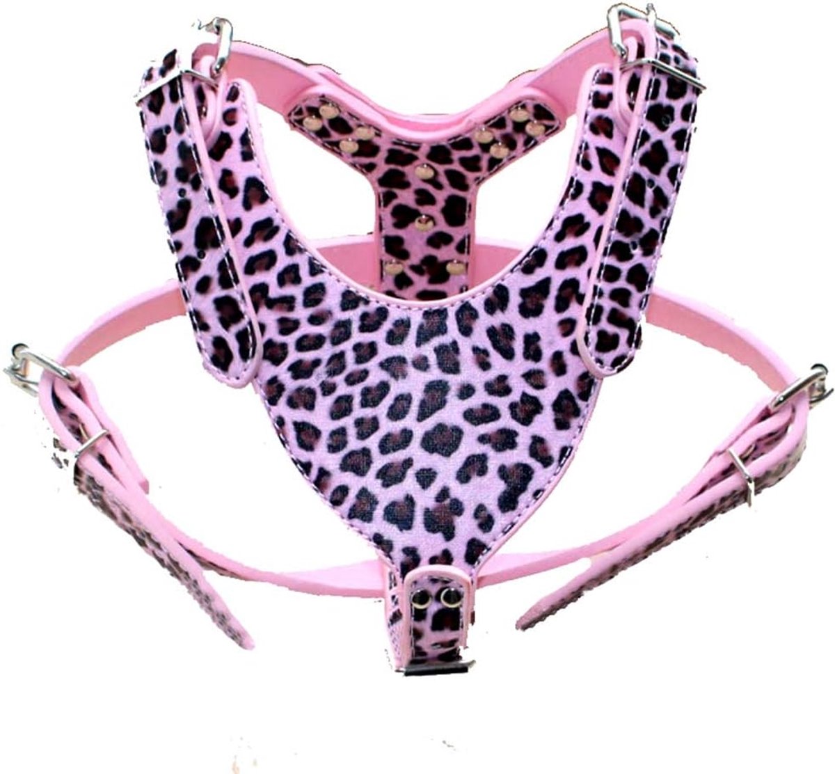 Hondentuig Large - Zacht Leer - Roze Luipaard - Comfortabel Wandelen - ShopVlot