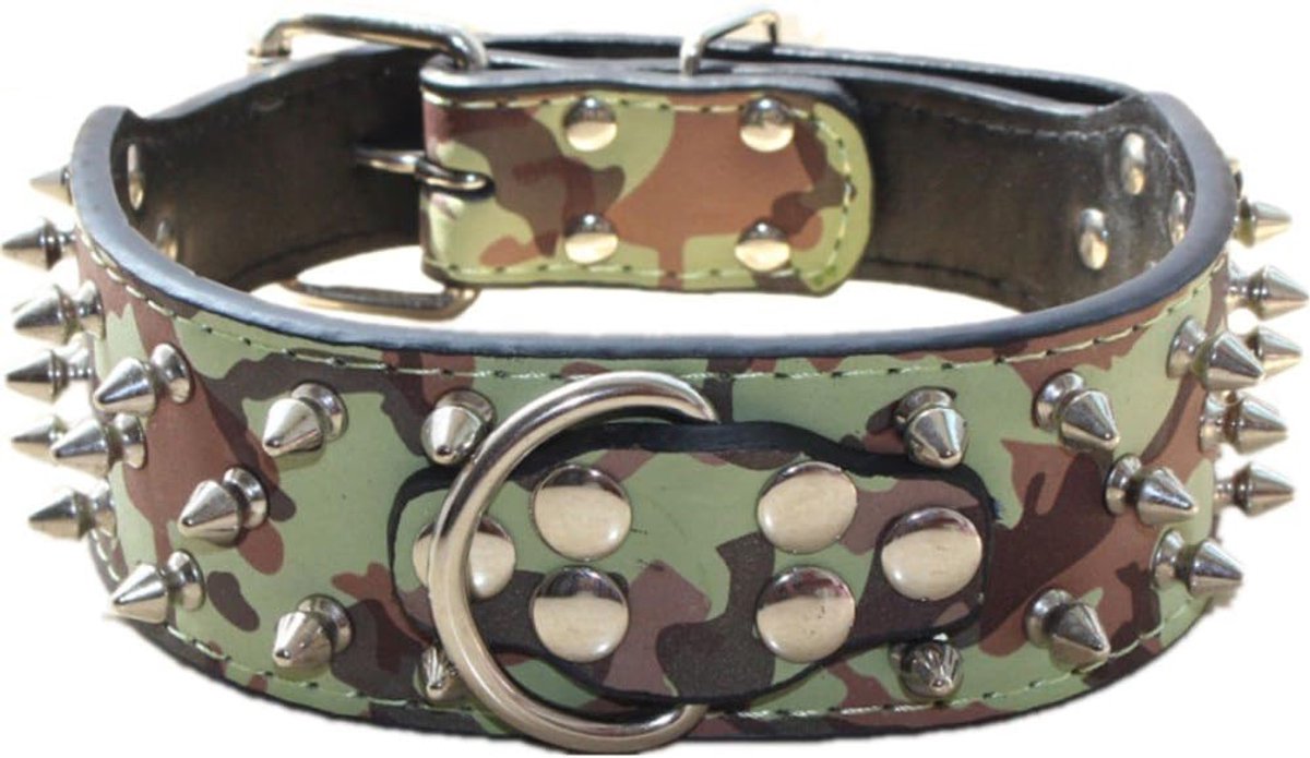 Hondenhalsband spiked - 2 inch breed - camouflage PU leer - stijlvol en duurzaam voor middelgrote en grote honden - ShopVlot