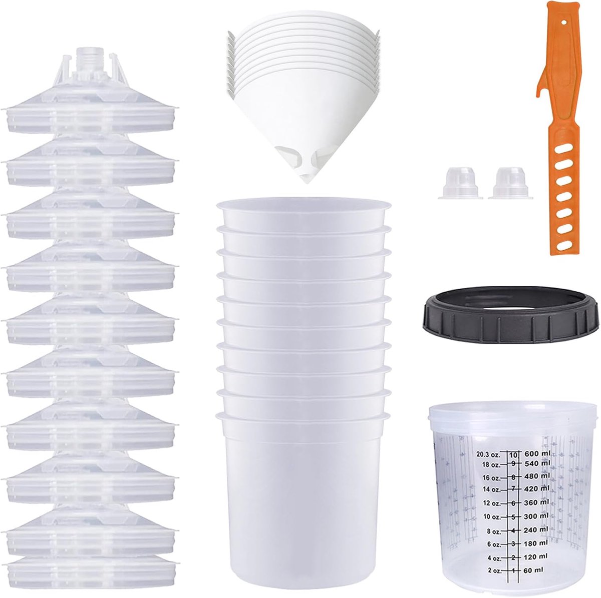 Verf mengbekers set 600 ml - wegwerp - 10 bekers met deksels - ideaal voor verfspuiten - ShopVlot