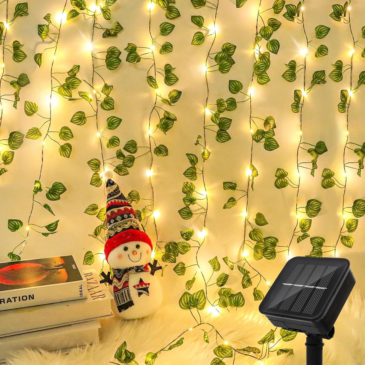 Ivy Fairy Lights 10 m - Kunstplant met 100 LEDs - Zonne-energie - Perfecte tuinverlichting - ShopVlot