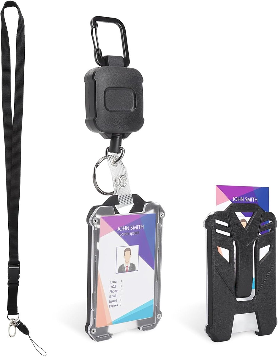 Retractable key ring met ID-kaarthouder - uitbreidbaar voor 5 kaarten - robuust polycarbonaat - ShopVlot