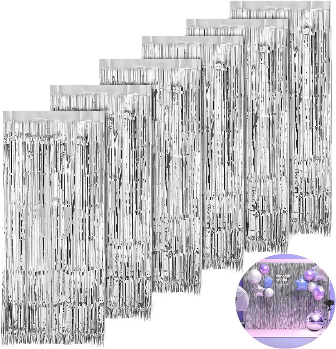 Lametta gordijnen 1m x 20m - zilver plastic - glinsterend - feestdecoratie voor een sprankelende sfeer - ShopVlot