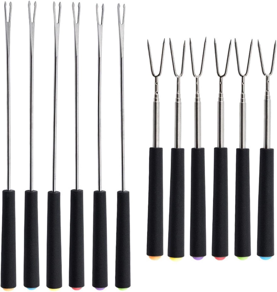 Vorken 12 Stuks - Roestvrijstaal met Plastic Handvat - Geschikt voor Fondue - Ideaal voor Barbecue - ShopVlot
