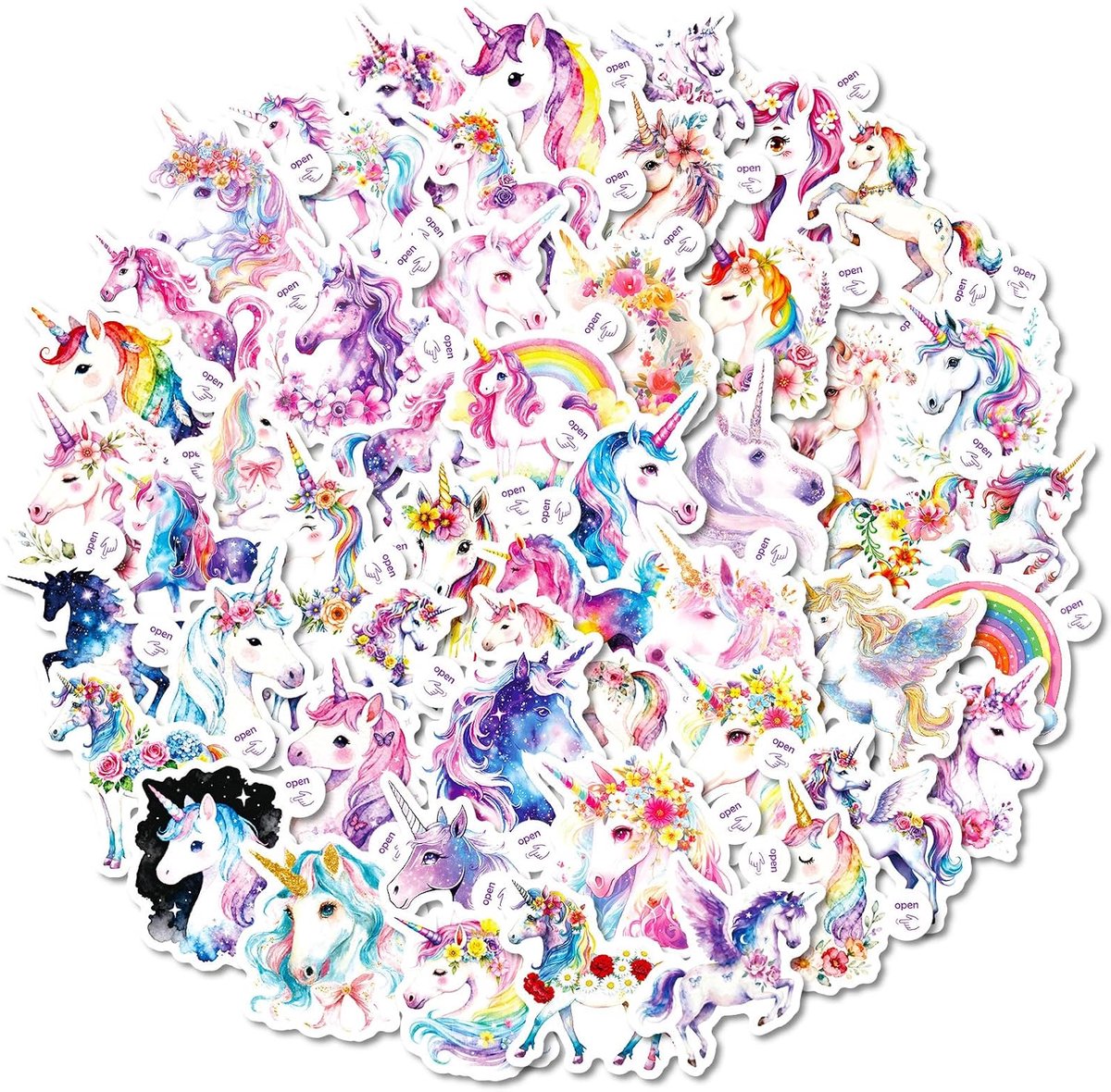 Einhorn stickers - 50 stuks - waterdicht vinyl - voor verjaardag decoratie - ShopVlot