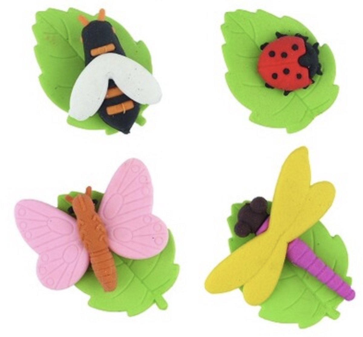 Leuke gum - mooie insecten op blad - lieve insectengum dier - hommel lieveheersbeestje vlinder libelle