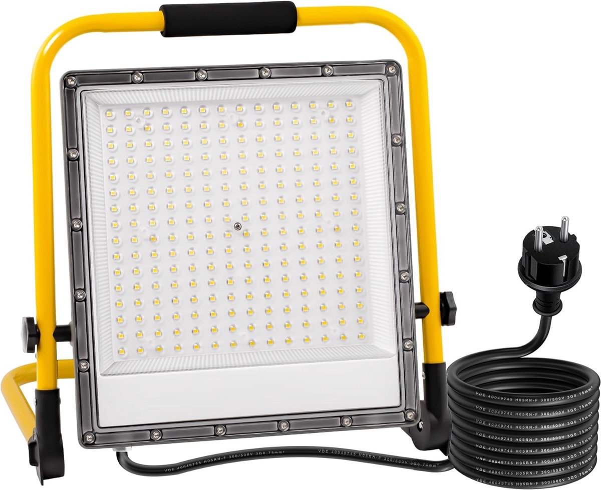 LED Bouwlamp 200W - 4M 3G 0.75mm² VDE Rubber Kabel - IP66 Waterproof - Ideaal voor Werkplaats - ShopVlot