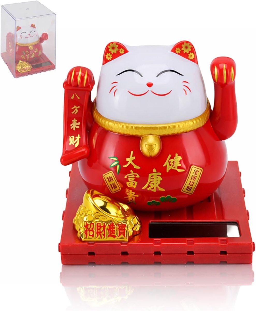 Waving Cat Solar Powered - Kleine Gelukkige Kat - Fengshui Decoratie - Brengt Geluk en Welvaart - ShopVlot