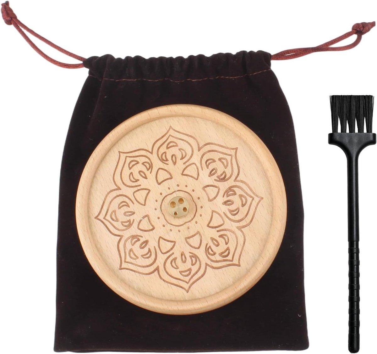 Houten wierookbrander 12 cm - beukenhout - lotushouder - schone asopvang - ShopVlot