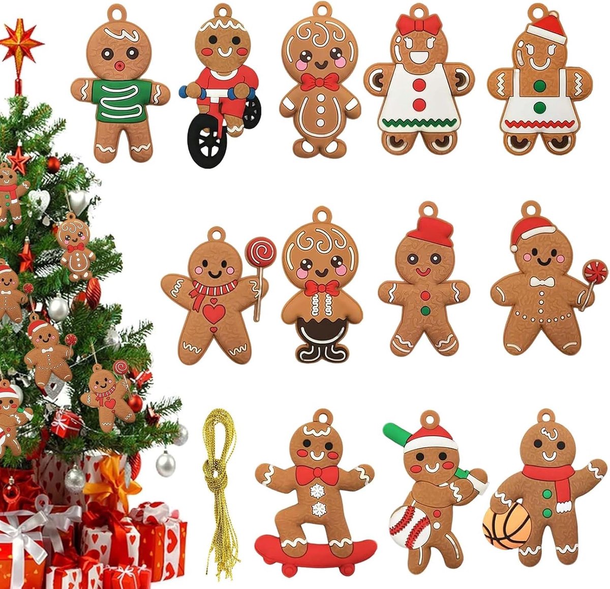 Gingerbread man ornament set - 12 stuks - PVC kerstdecoratie - Perfect voor de kerstboom - ShopVlot