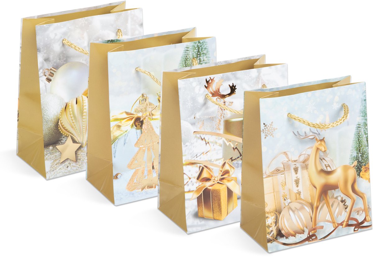 Kerstcadeautas - papier - 114 x 64 x 146 mm - 4 soorten / verpakking 12 Stuks [58299]