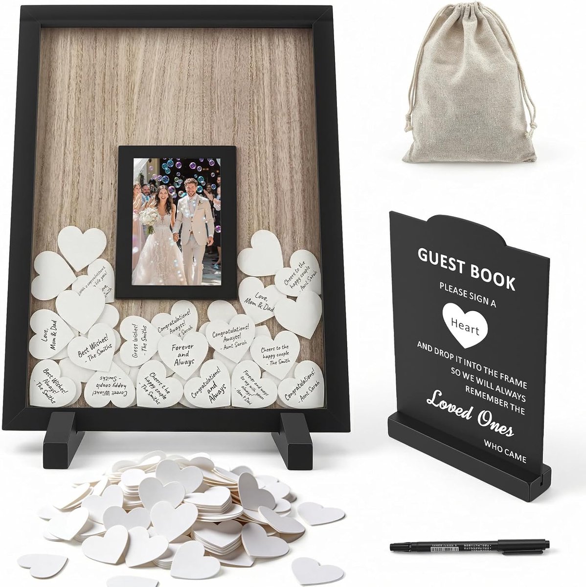 Gastenboek Houten Hartvorm - Met Lijst en Kaartenbox - Persoonlijke Decoratie - Leg je Trouwmomenten Vastr - ShopVlot