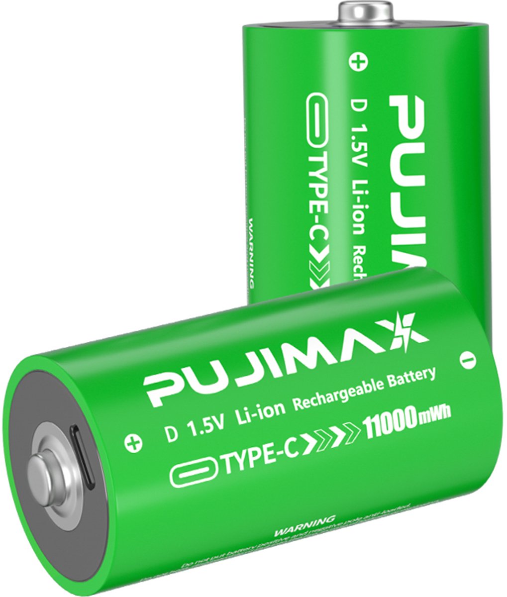 PUJIMAX C-type USB-C Oplaadbare Lithium Batterij 1.5V - 4933mAh Super Capaciteit - Incl. Opbergdoosje & 2-in-1 USB-C Kabel - Voor Microfoons, Speelgoed & Apparaten(2stuks)