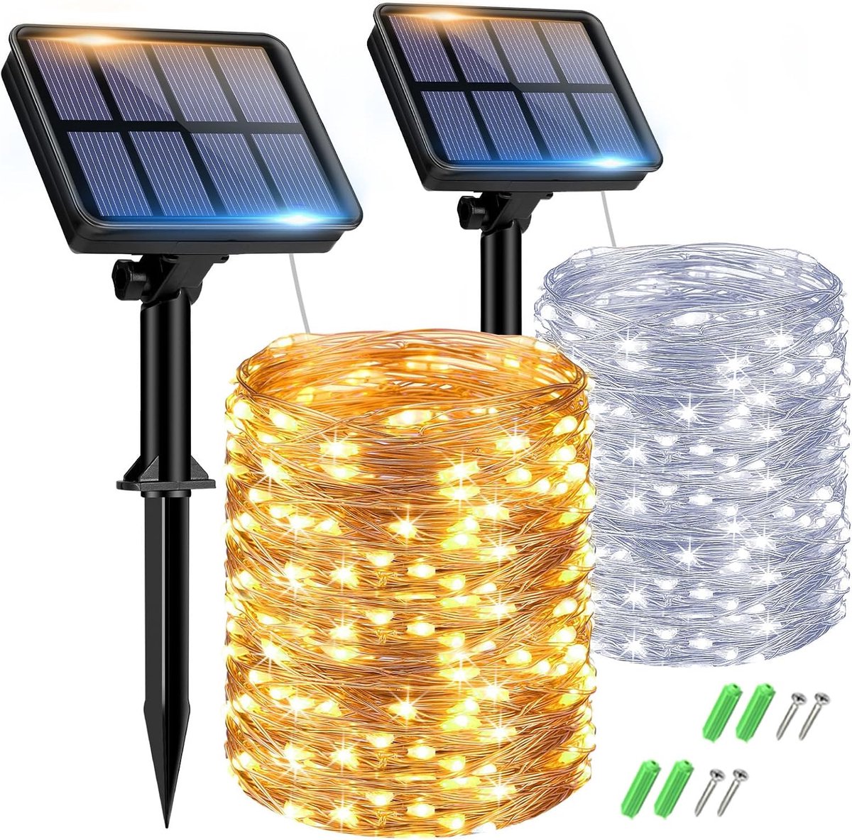 Lichtsnoer op zonne-energie - warmwit en koudwit - 2 stuks - voor buitengebruik - sfeervolle verlichting - ShopVlot