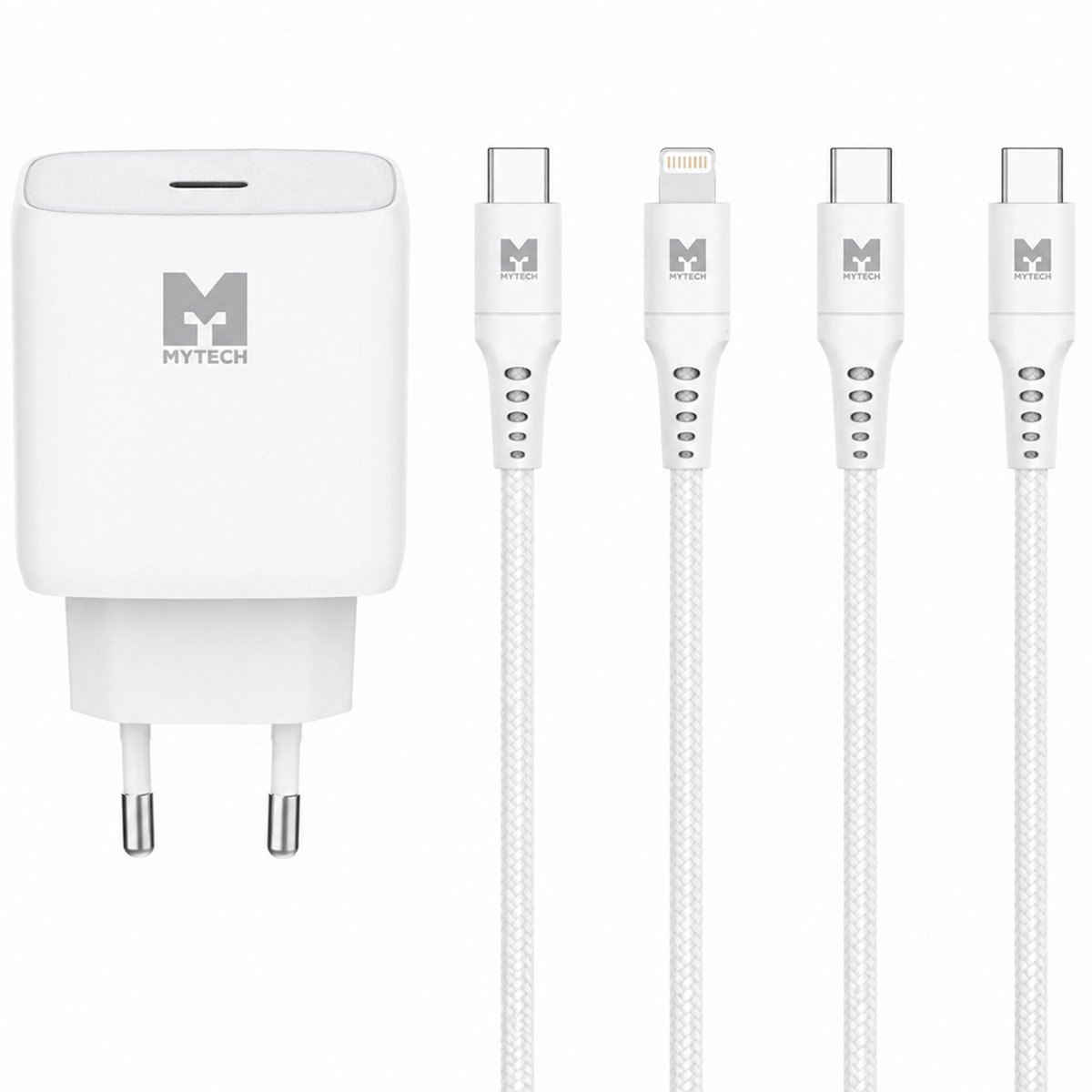 MYTECH Snellader iPhone & Android - 30W USB-C Adapter - Inclusief USB-C- en Lightning-kabel - 2x 1 meter