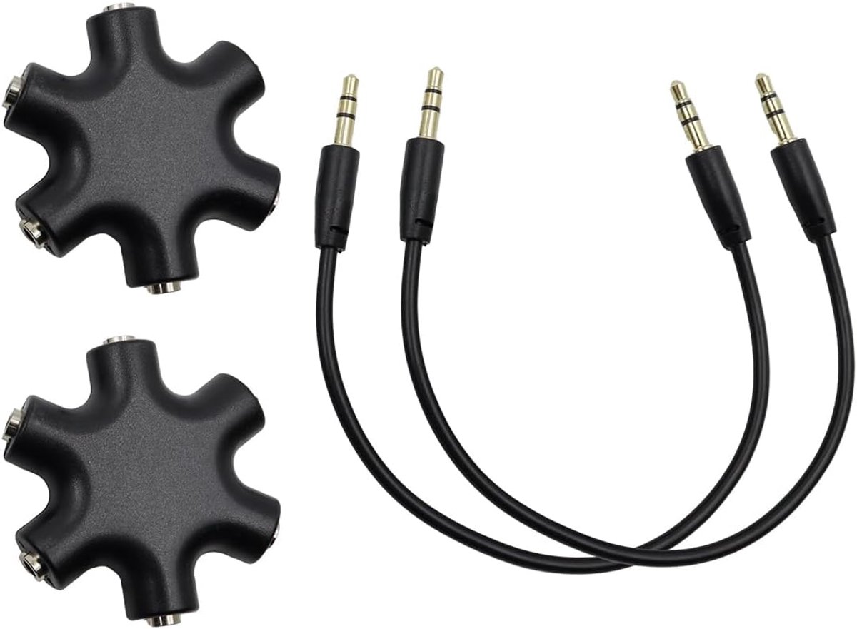 Koptelefoon splitter 5 poorten - 3,5mm audiokabel - duurzaam en compact - deel audio met vrienden - ShopVlot