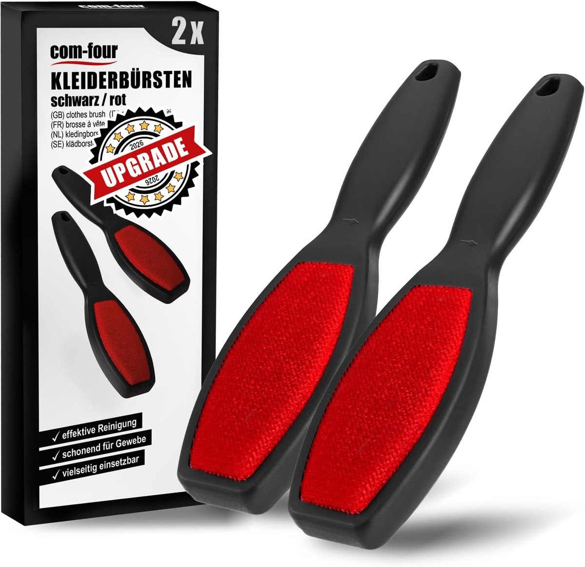 Pluizenborstel 2x - Dubbelzijdig - Zwart/Rood - Verwijdert snel pluizen en dierenharen - ShopVlot