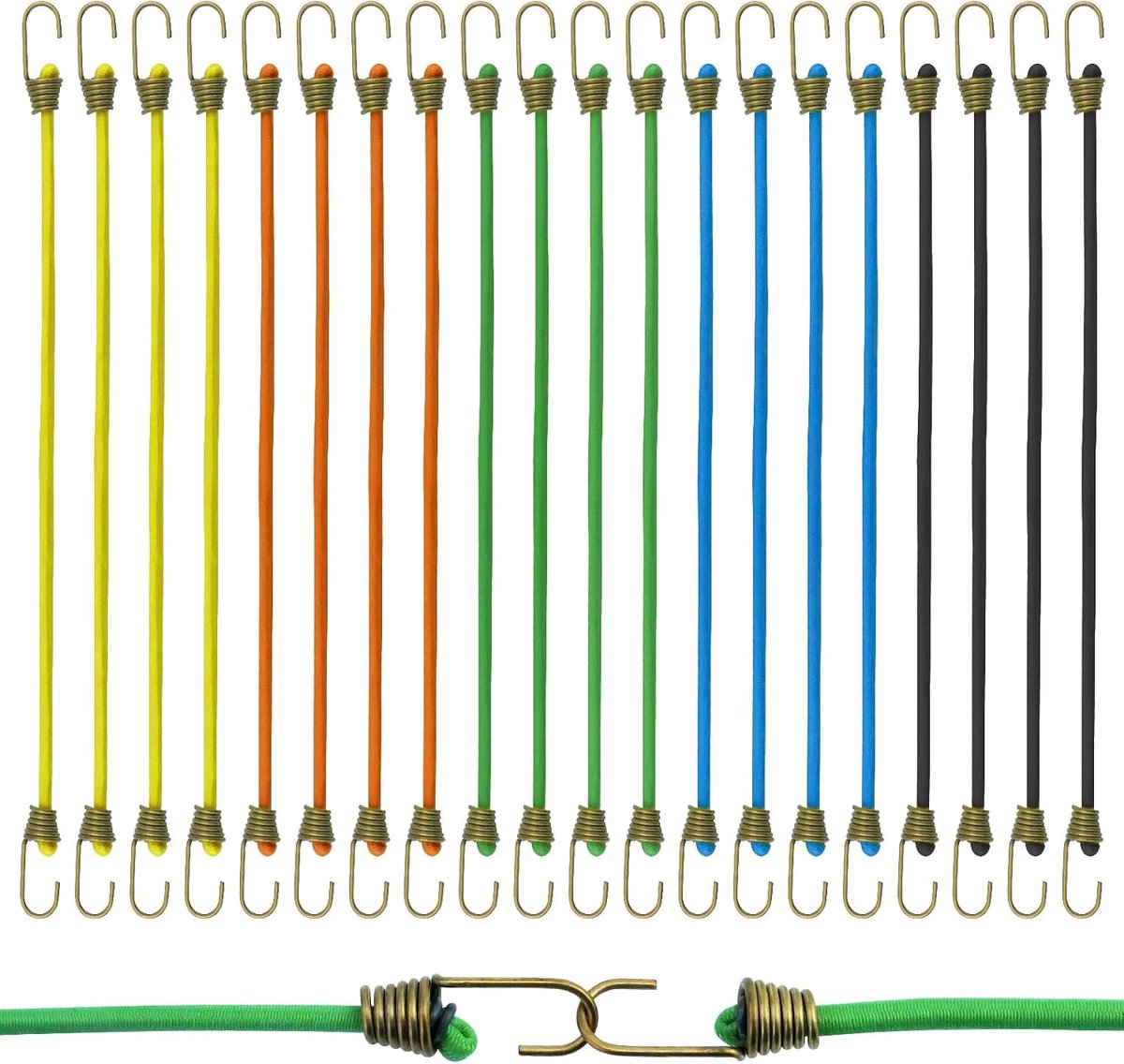 Elastische banden met haken - 20 stuks - Verstelbare mini rubberen banden - Ideaal voor bagage en outdoor gebruik - ShopVlot