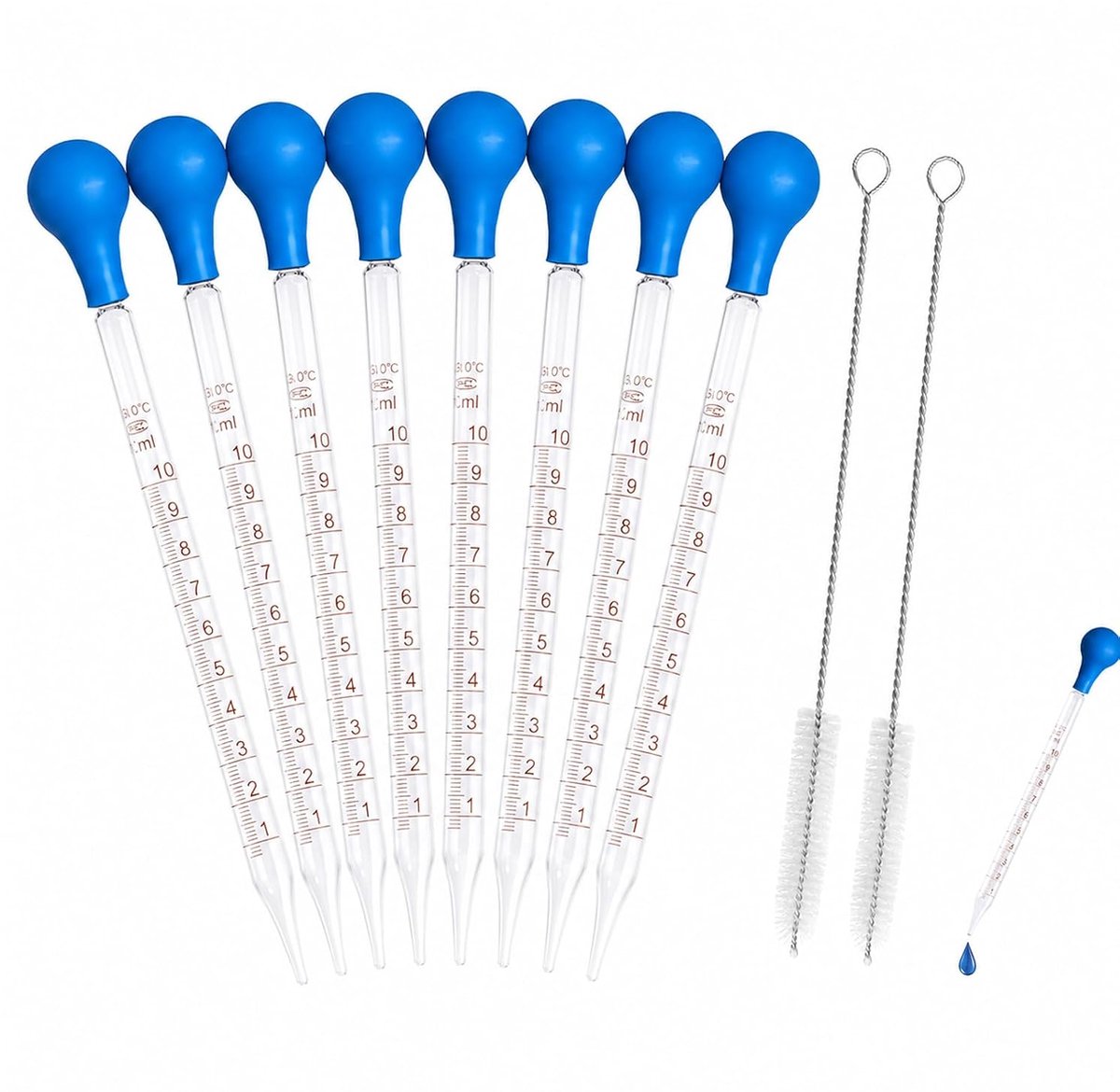 Glazen pipetten 10 ml - 4 stuks met pipetballonnen - inclusief reinigingsborstels - ShopVlot