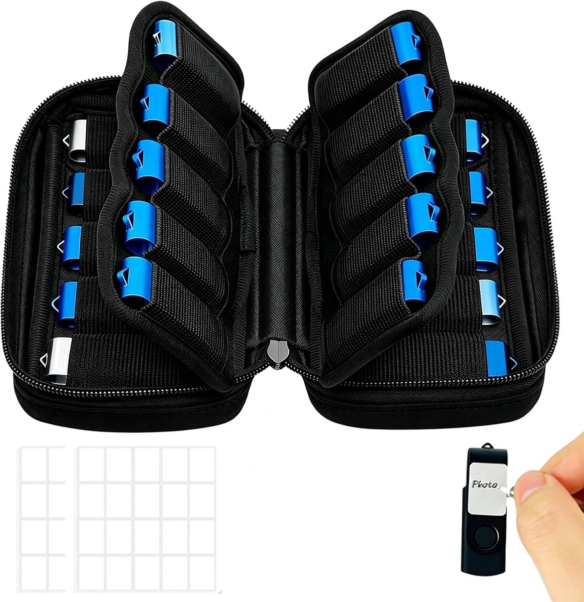 Tas voor USB-sticks - compact 17x9x2 cm - zwart - veilig opbergen van maximaal 20 USB-sticks - ShopVlot