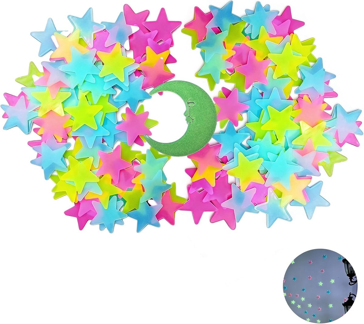 Glow-in-the-dark sterren - 201 stuks muurstickers - groene maan - sfeervolle kinderkamerdecoratie - SnelShoppen