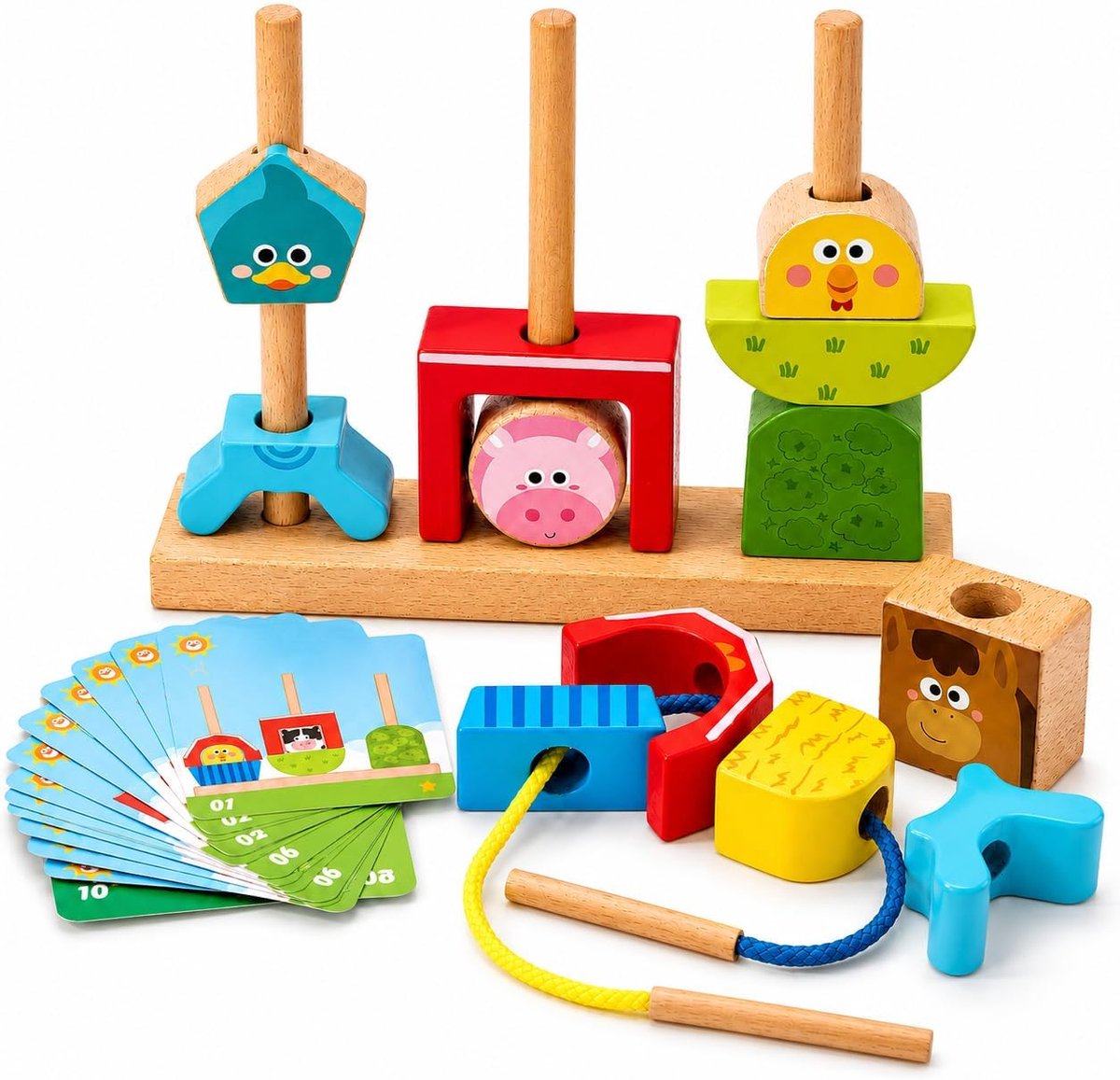 Farm stapel- en combinatiespeelgoed - kleurrijk hout - stimulerend voor de creativiteit - leuk voor de ontwikkeling - SnelShoppen