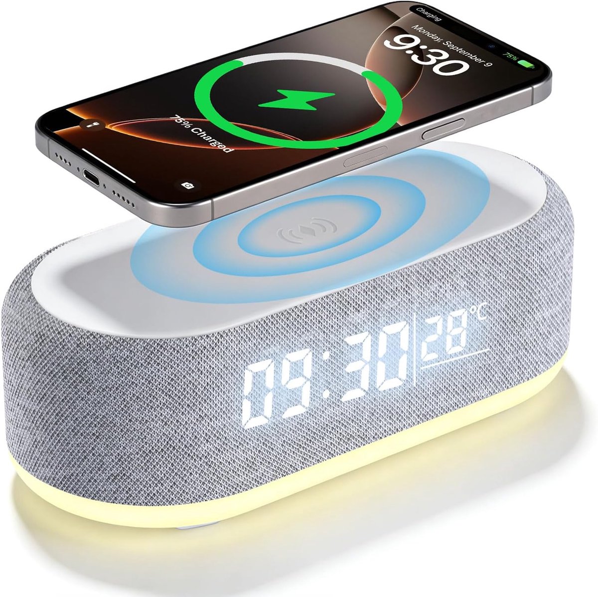 Digitale alarmklok met draadloze oplaadstation - 4-in-1 multifunctioneel - temperatuurweergave - handige nachtlamp - SnelShoppen